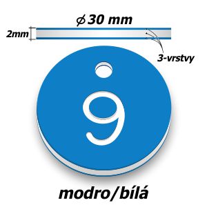 Plastová klíčenka, typ B, průměr 30 mm, modrá